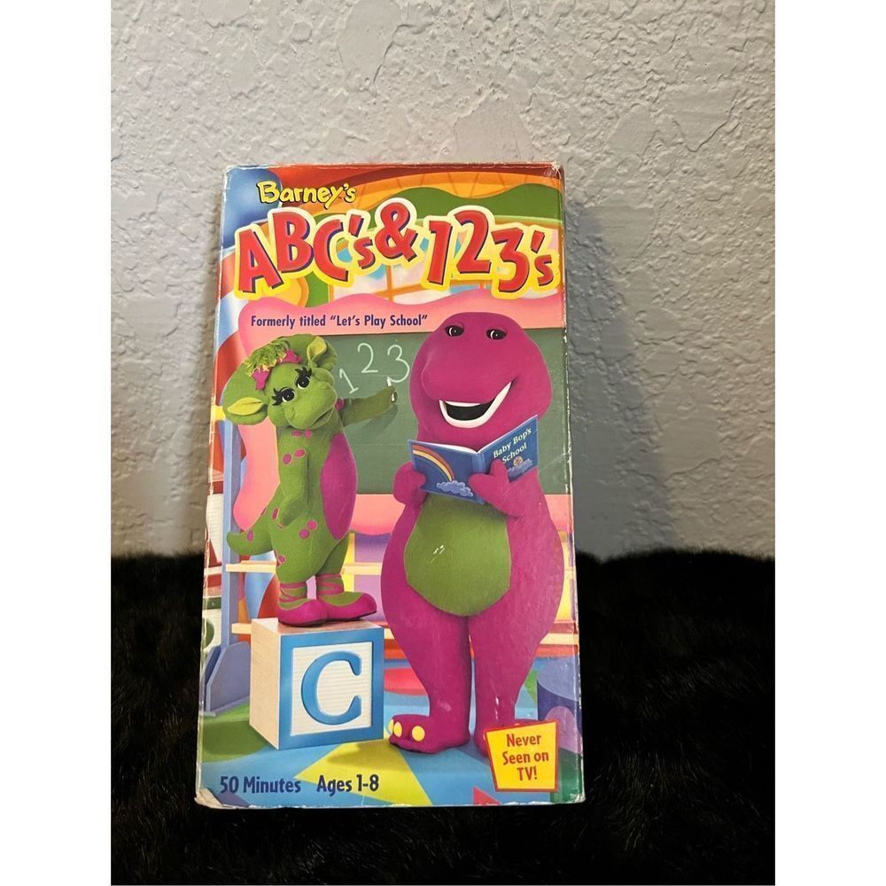 Barney ABC’s & 123’s VHS Video Tape VTG Kids Let’s Play School Paper Label RARE!